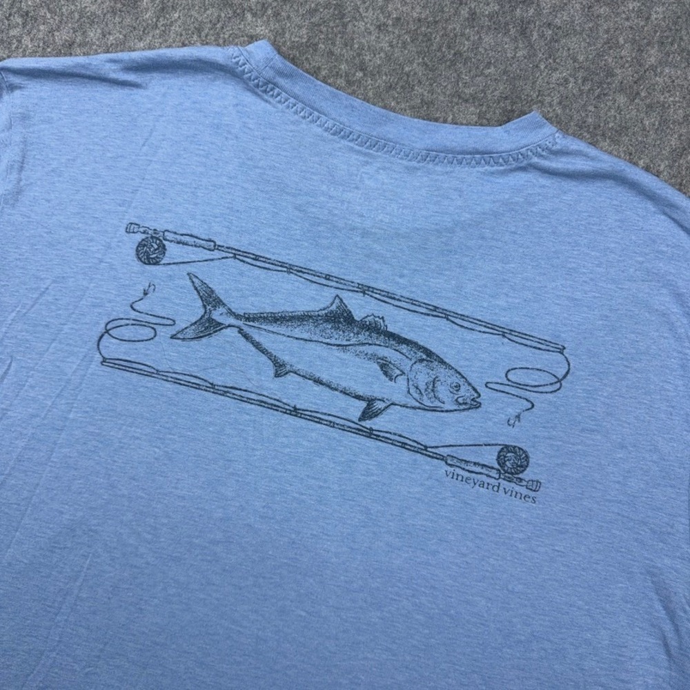 Vineyard Vines T Shirt Men XL Blue Dunes Fishing Graphic Short Sleeve Cotton Tee
